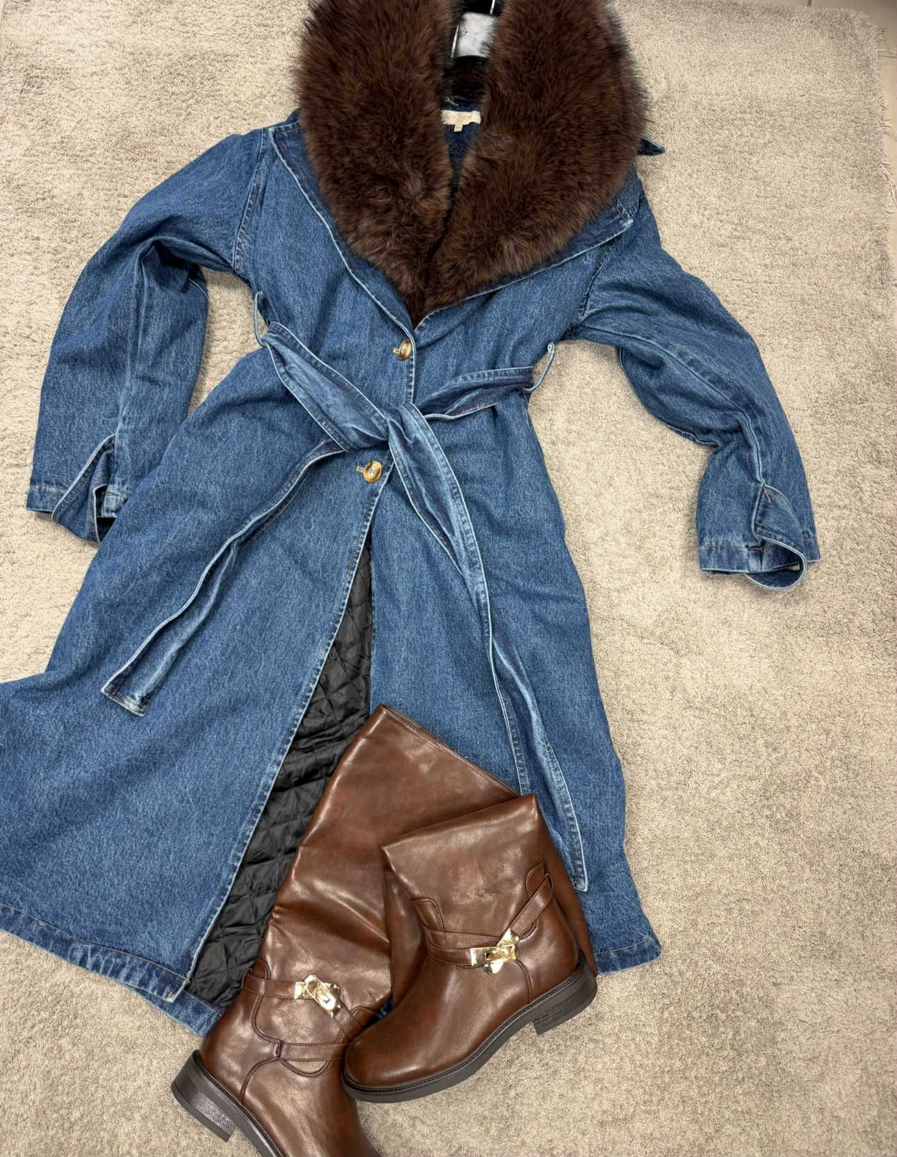 Džinso paltas su kailiu